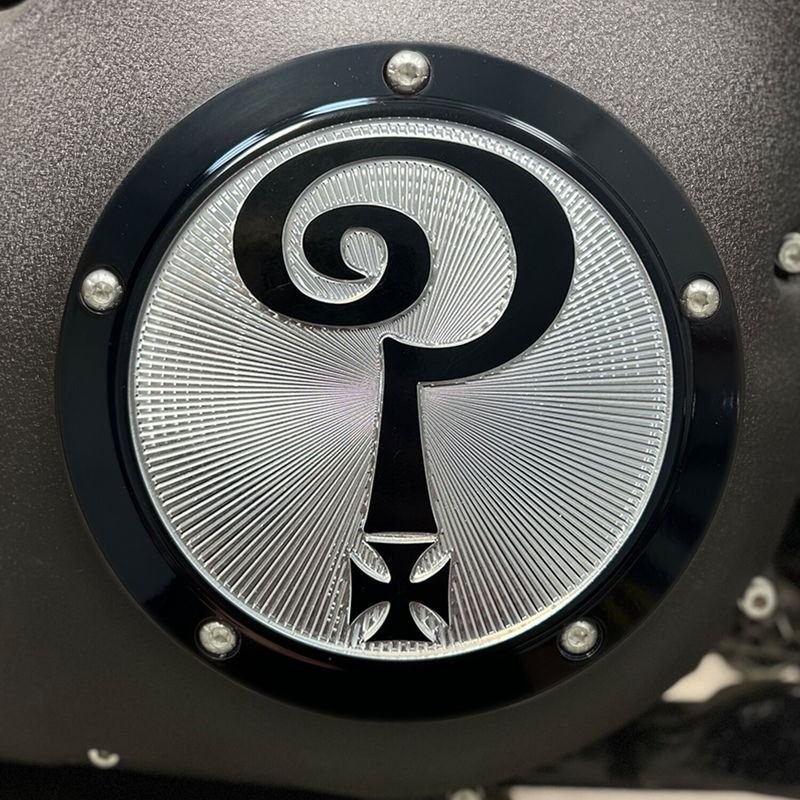 Derbylock Indian Larry Motorcycles Question Mark blanksvart klar Dyna 99-17