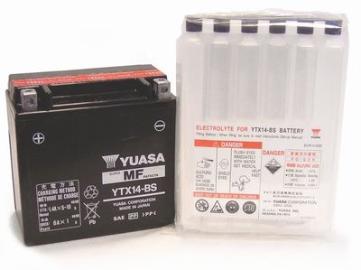 Batteri Yuasa YTX14-BS 12 V underhållsfritt 150 x 86 x 145 mm svart