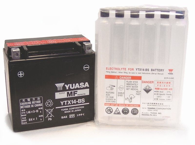 Batteri Yuasa YTX14-BS 12 V underhållsfritt 150 x 86 x 145 mm svart