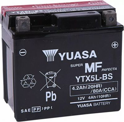Batteri Yuasa YTX5L-BS 12 V underhållsfritt 114 x 71,12 x 104,14 mm svart