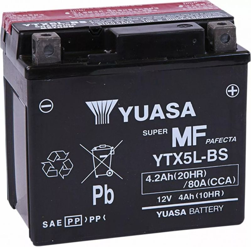 Batteri Yuasa YTX5L-BS 12 V underhållsfritt 114 x 71,12 x 104,14 mm svart