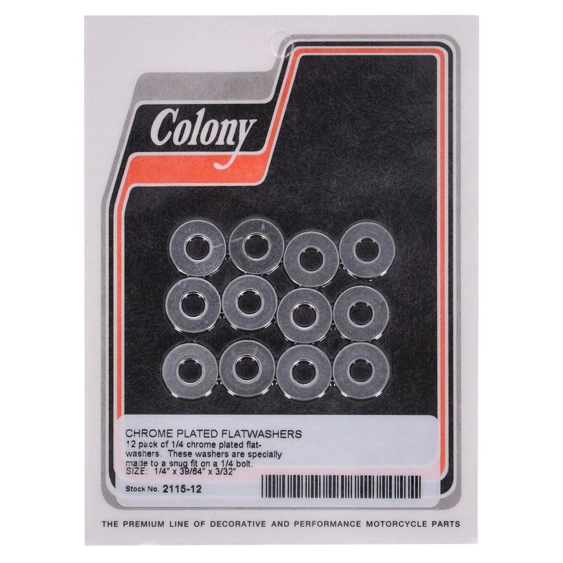 Brickor bultar Colony Flatwashers 1/4" 39/64 3/32 krom (12-pack)