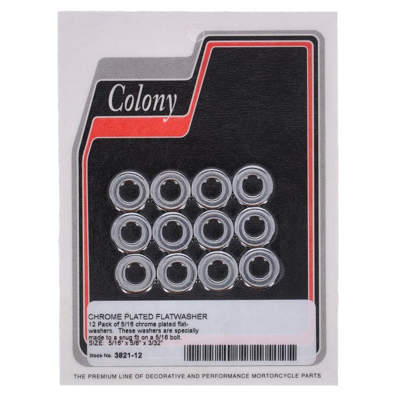 Brickor bultar Colony Flatwashers 5/16" 5/8 3/32 krom (12-pack)
