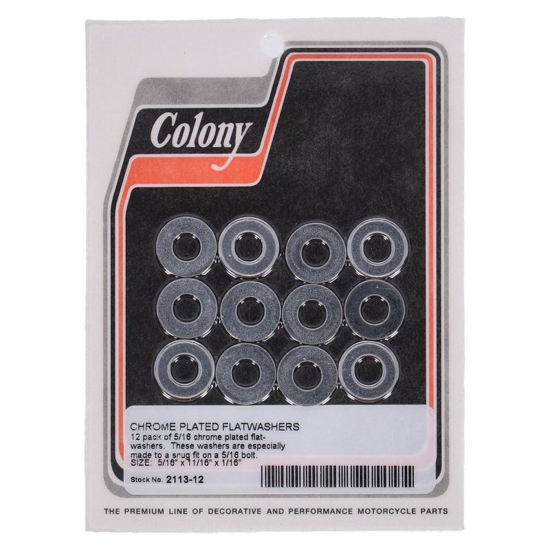 Brickor bultar Colony Flatwashers 5/16" 11/16 1/16 krom (12-pack)