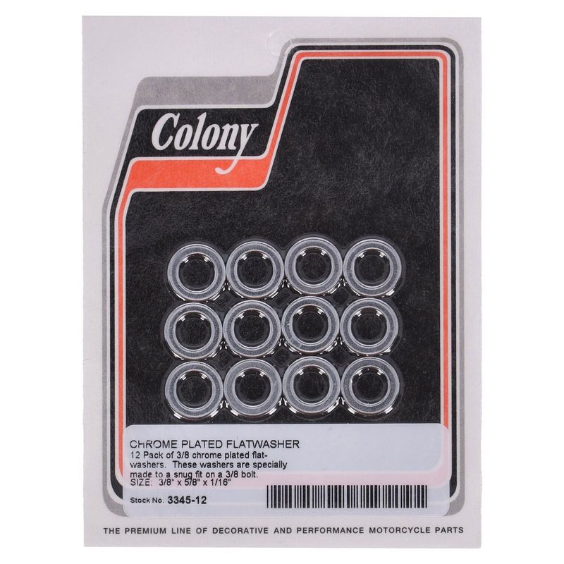 Brickor bultar Colony Flatwashers 3/8" 5/8 1/16 krom (12-pack)