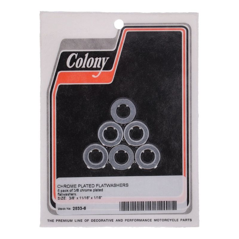 Brickor bultar Colony Flatwashers 3/8" 11/16 1/16 krom (6-pack)