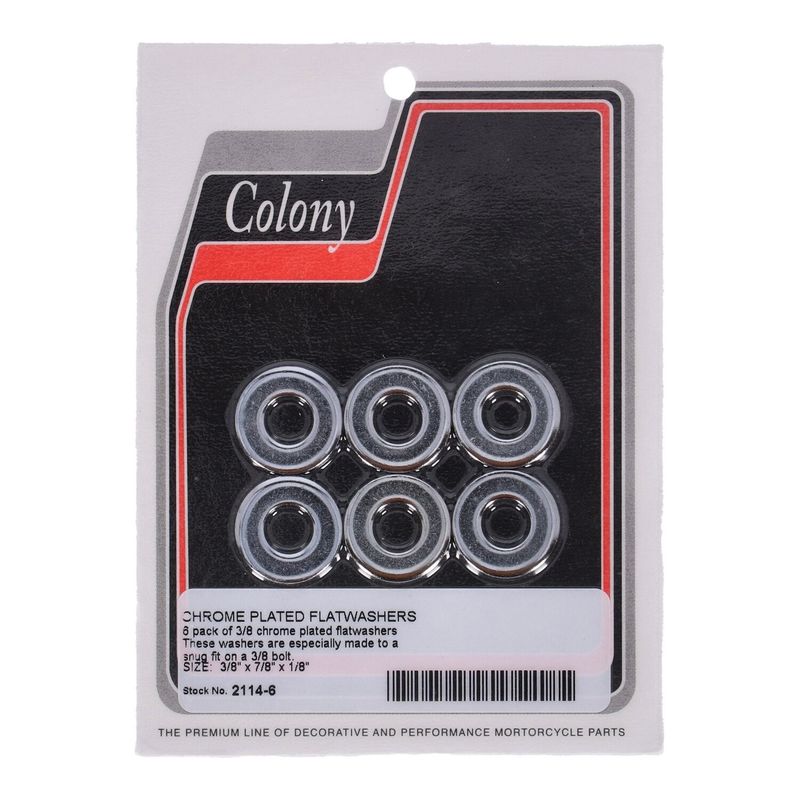 Brickor bultar Colony Flatwashers 3/8" 1/16 krom (6-pack)