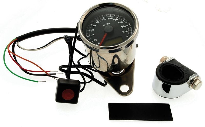 Midi hastighetsmätare, elektronisk KM/H, 60mm,rostfr. hus, tavla svart