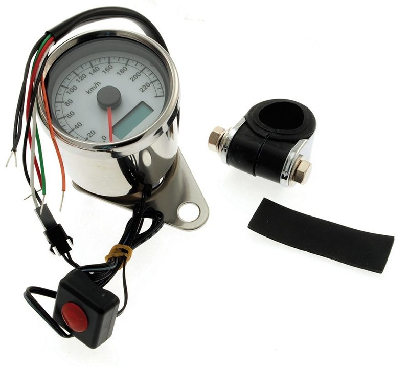 Midi hastighetsmätare, elektronisk KM/H, 60mm,rostfr. hus, tavla vit