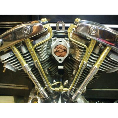 Oljeslang Paughco Old STF dubbel mässing Shovelhead 66-84