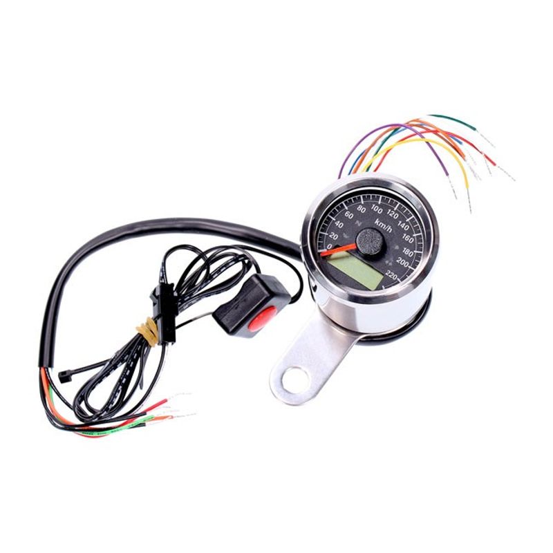Hastighetsmätare MCS Stoker 48mm krom svart Compatible with stock 96-03 H-D