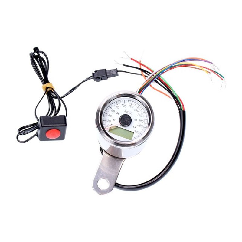 Hastighetsmätare MCS Stoker 48mm krom vit Compatible with stock 96-03 H-D
