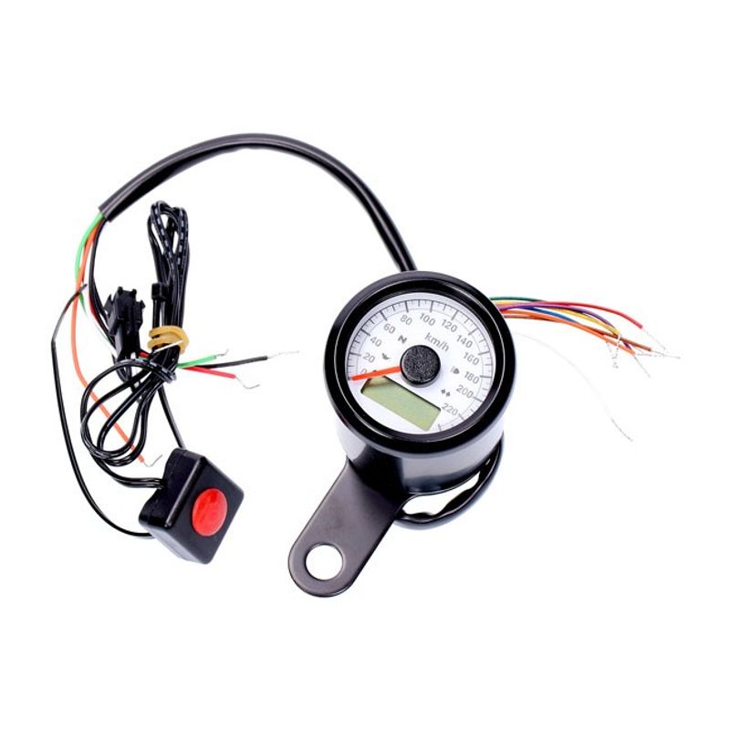 Hastighetsmätare MCS Stoker 48mm svart vit Compatible with stock 96-03 H-D