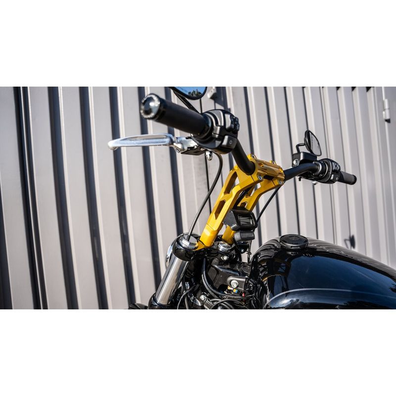 Riser Performance Machine PM Phatbar Ops 1-1/4" 12" guld H-D mech. or e-throttle with 0208-2186M-SMG