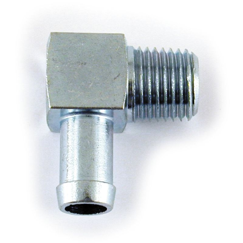 Nippel oljeslang 90° MCS 1/4" NPT till 3/8" krom växellåda FLT/Touring 87-98 m.fl.