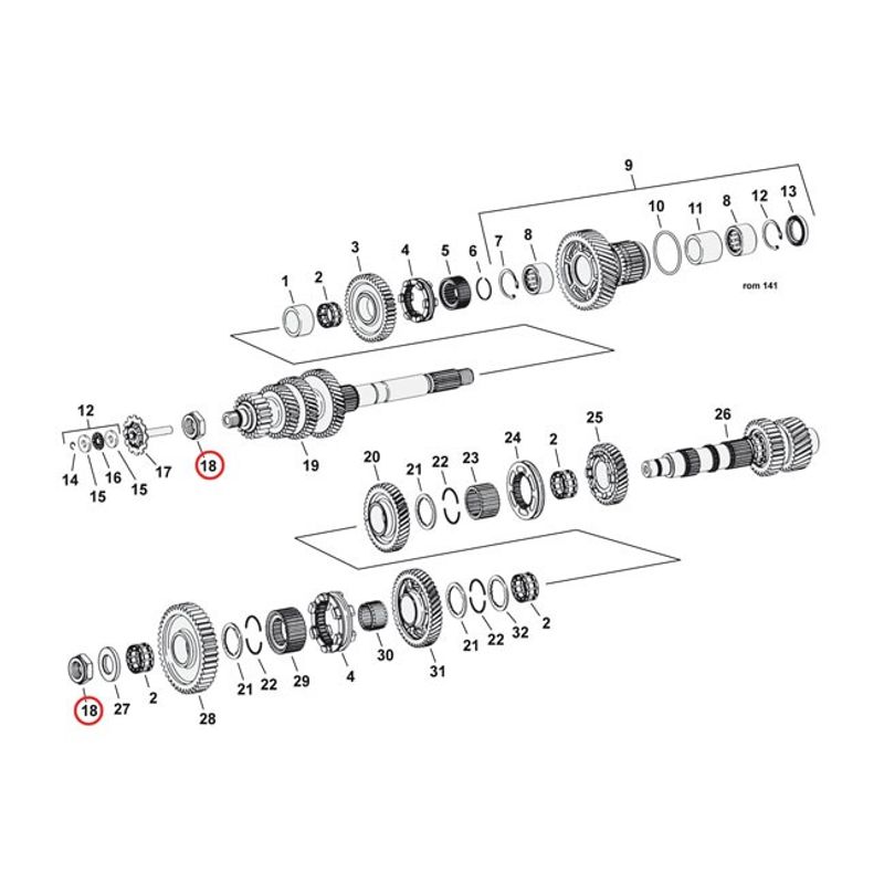 Mutter huvudaxel och sekundäraxel Jims Big Twin 80-09 (2-pack)