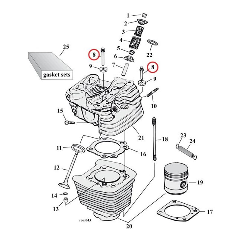 Topplocksbultsats Colony krom Big Twin 92-17, XL Sportster 92-19