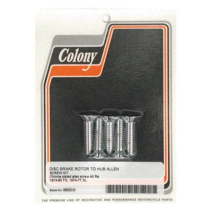 Skruvsats bromsskiva fram Colony krom FX 74-80 (5-pack)