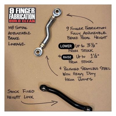 Bromslänk 9 Finger Fabrication LLC M8 Softail with mid controls 18-26 polerad