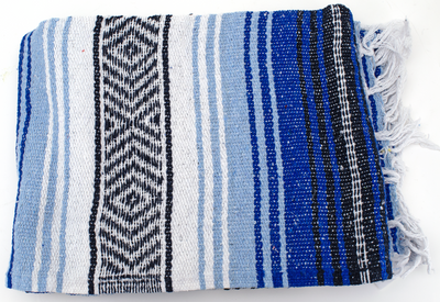 Texas Leather Mexican blanket Cobalt/Blue/White/Blk