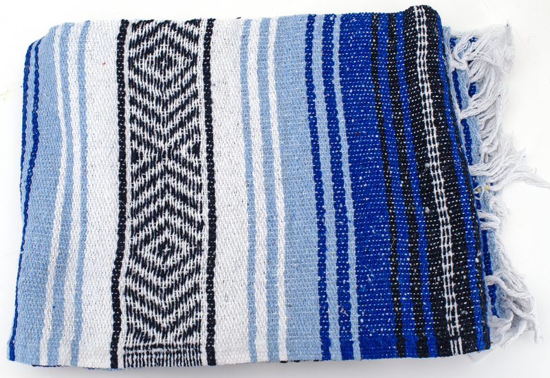 Texas Leather Mexican blanket Cobalt/Blue/White/Blk