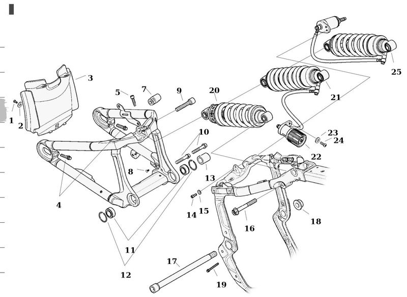 Sprängskiss bakgaffel och stötdämpare Softail M8 18–25, position 12