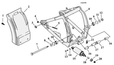Sprängskiss bakgaffel Softail 00–17, position 16