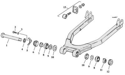 Sprängskiss bakgaffel Sportster XL 54–81, position 7
