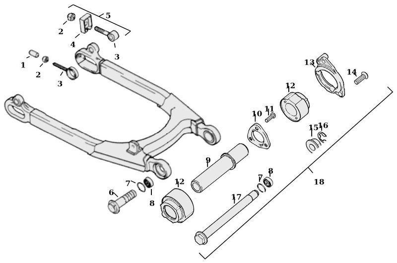 Sprängskiss bakgaffel XL Sportster 04–22, position 1