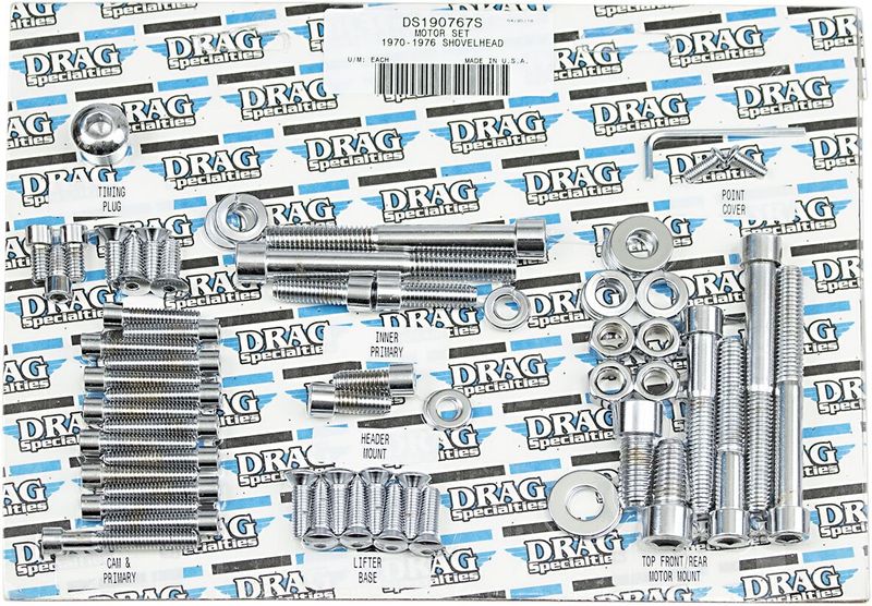 Bultsats Drag Specialties motor insex slät krom FX FL 70-76