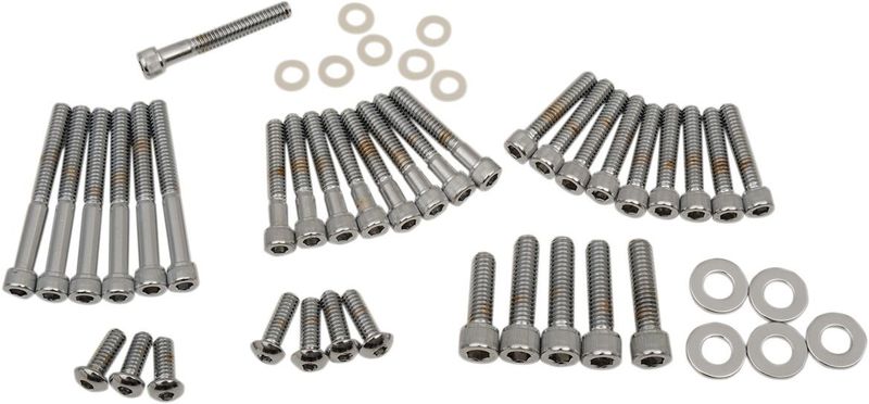 Skruvsats kam-/primär-/växellådskåpa insex Drag Specialties krom räfflad FXR 87-94