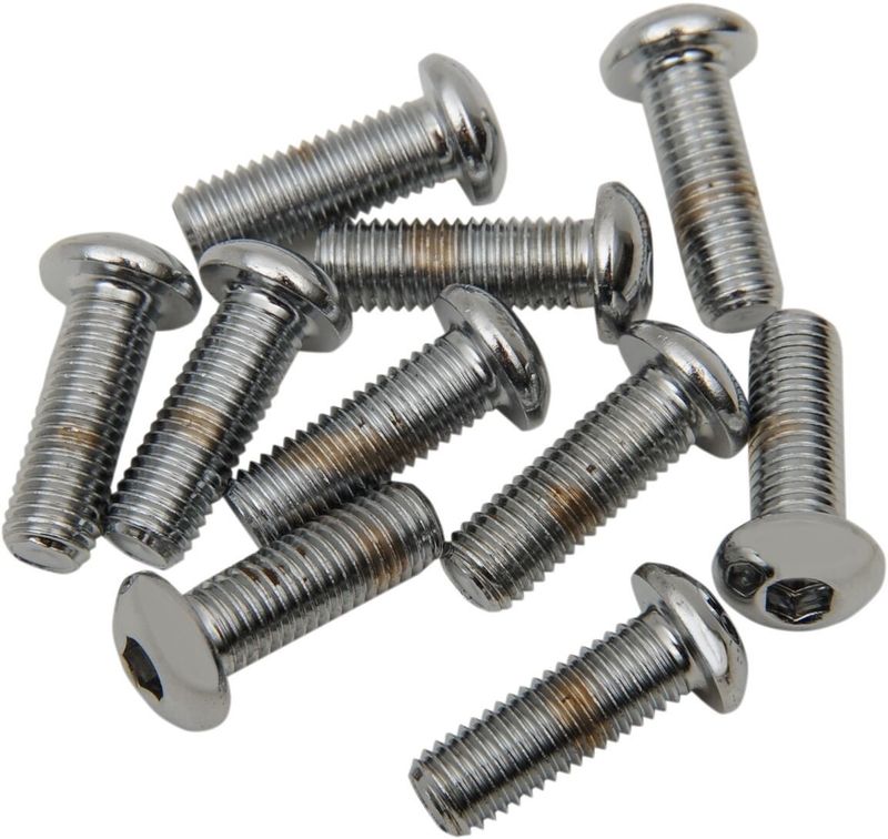Skruvar Drag Specialties 1/4-28X0.75 1/4-28 kupolhuvud krom (10-pack)