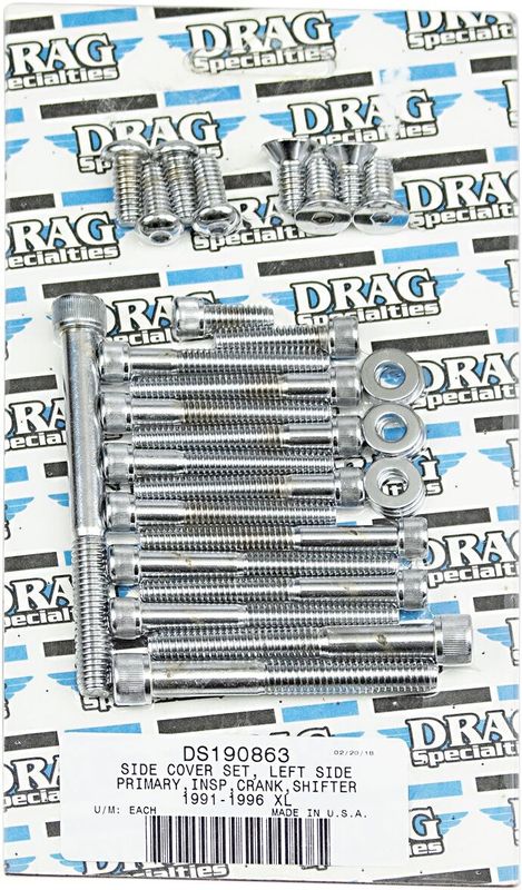 Skruv sidokåpa Drag Specialties vänster krom räfflad Sportster 91-03