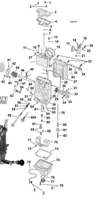 Sprängskiss förgasare Mikuni HSR42/45/48 Evo, Twin Cam och Sportster 84–06, position 20