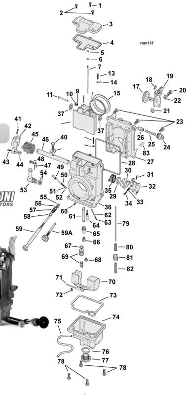 Sprängskiss förgasare Mikuni HSR42/45/48 Evo, Twin Cam och Sportster 84–06, position 20