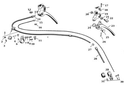 Sprängskiss framhjulsbroms och bromsvajer 45″ Flathead 28–52, position 13