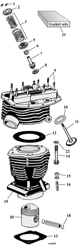 Sprängskiss topplock och cylinder Panhead 48–65, position 1