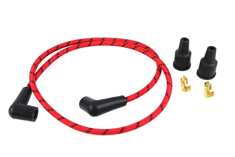 Kabelsats tändstift V-Twin flätad 7 mm röd/svart universal