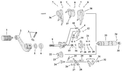 Sprängskiss växelförare 5-växlad Sportster XL 91–03, position 16