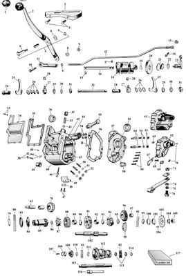 Sprängskiss växellåda 45″ Flathead, position 63