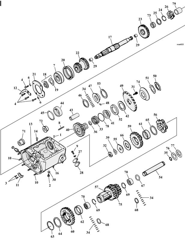 Sprängskiss växellåda 4-växlad Big Twin 36–86, position 25