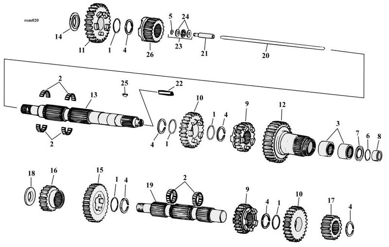 Sprängskiss växellåda 5-växlad Big Twin 80–06, position 11