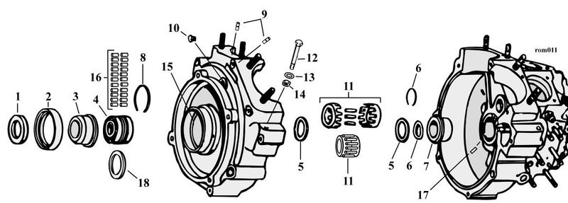 Sprängskiss vevhus Big Twin 36–99, position 8