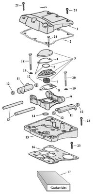 Sprängskiss vipparmskåpor Twin Cam 99–17, position 14