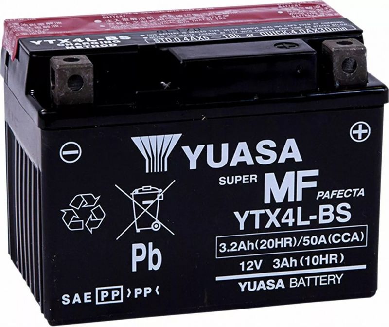 Batteri Yuasa YTX4L-BS 12 V underhållsfritt 114 x 71,12 x 83,82 mm svart