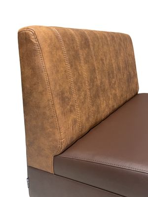 Bilbao Soffa sits klädd i brunt konstläder/ribbad rygg i vintagetyg (120cm)
