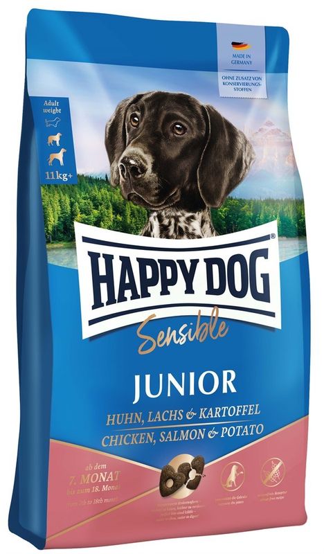 HappyDog Sens. Junior Salmon & Potato  10 kg