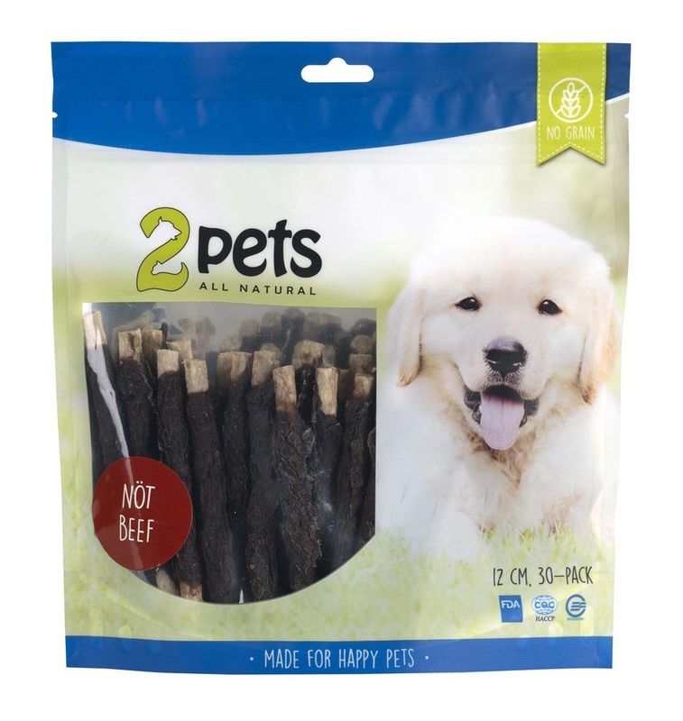 2pets Tuggpinne mald, nötkött, 12cm, 30-pack, 400g x10