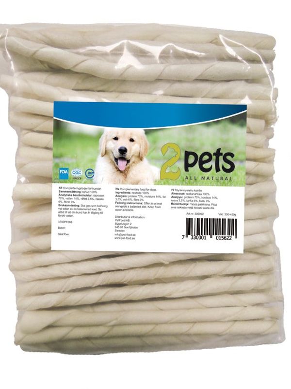 2pets Tuggpinne vriden vit, 12 cm/ 5-6 mm, 100-pack x5