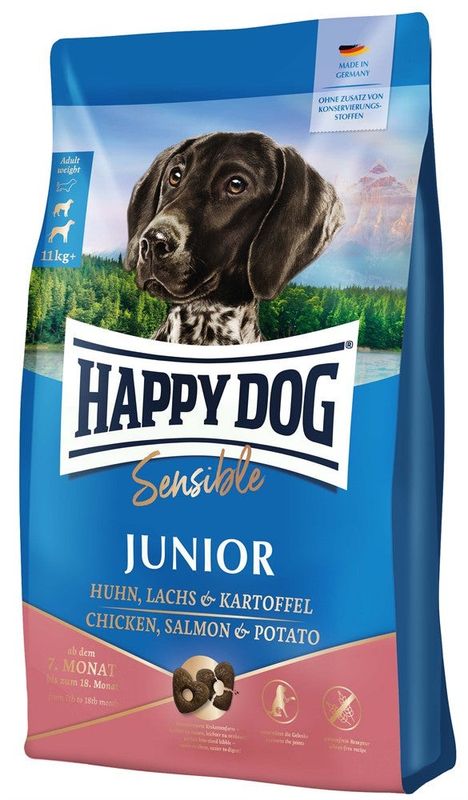 HappyDog Sens. Junior Salmon & Potato  10 kg